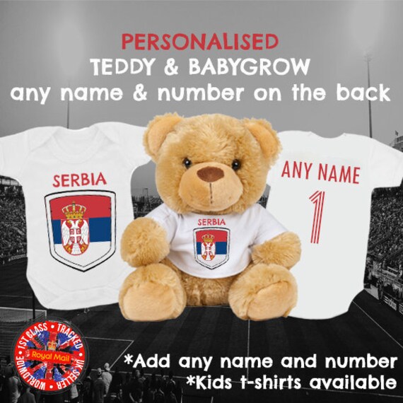 England Inspired babygrow /& Teddy Bear Personalised Matching Set Gift