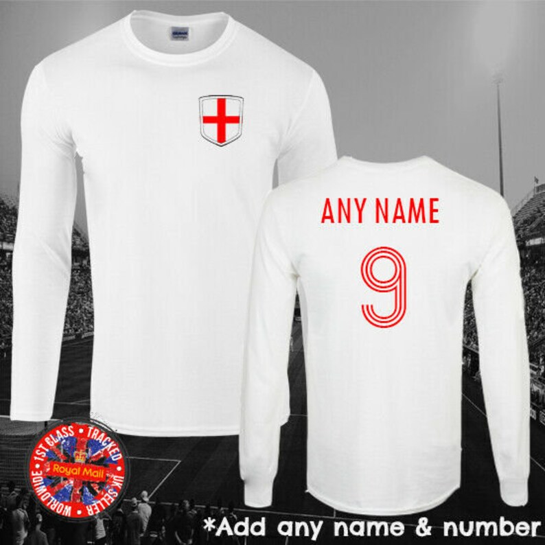 England Long Sleeve Personalised Football Tshirt World Cup Euros Gift