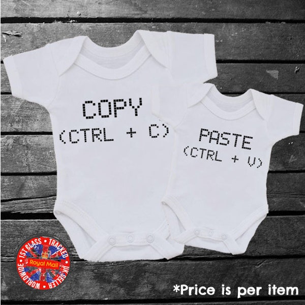 Copy & Paste Babygrow Vest Matching Set Newborn, Kids, Baby Shower, Cute, *Price is per item*