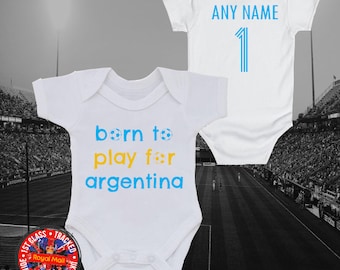 Argentina "Born to play for" Personalised Babygrow Vest, Football, Gift, Newborn, Kids, Soccer, Baby Shower