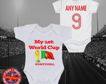Portugal "My 1st World Cup" Football Personalised Babygrow Bodysuit Romper Soccer Boys Girls