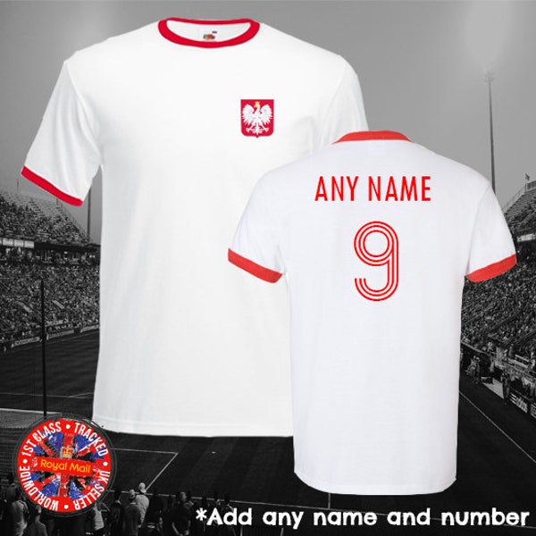 La Pologne, Polska Football personnalisé Ringer T-shirt, football, cadeau idées, les Fans, unisexe