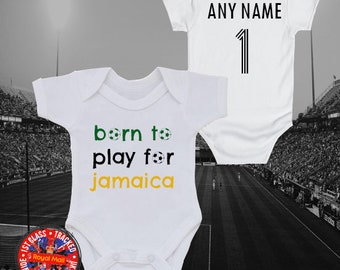 Jamaica "Born to play for" Personalised Babygrow Vest, Football, Gift, Newborn, Kids, Soccer, Baby Shower