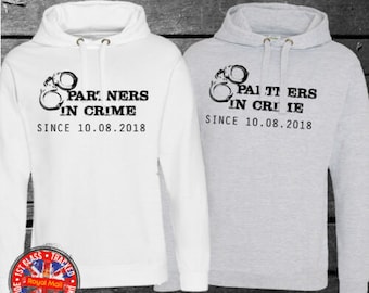 Partners In Crime Hoodie Personalised Couples Best Friends Matching Set Anniversary Gift *Price per item
