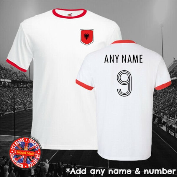 Albania Football Personalised Ringer T-shirt, Soccer, Gift Ideas, Fans, Unisex