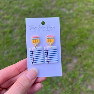 Clay Pencil Paper Earrings, Clay Earrings, Teacher Appreciation gift, Teacher Earrings