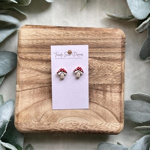 Mushroom Studs, Clay Mushroom Earrings, Polymer Clay Earrings, Gift for Women, Best Friend Gift, Neutral Clay Earrings