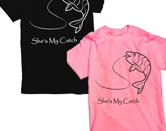 Couples Shirts, Boyfriend Girlfriend Shirts, Couple Matching Fishing Shirts,  He's My Rod, She's My Catch 