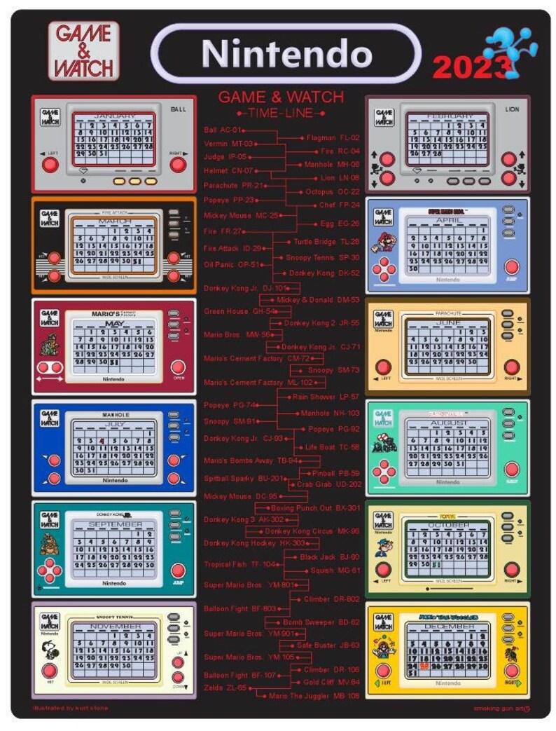 Nintendo Game & Watch Classic Video Game 2023 Calendar Etsy