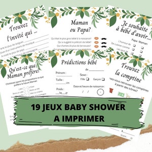 Jeux Baby shower à imprimer FR- Jeux annonce grossesse- Cartes Prédictions bébé en français- Gender reveal en français -Annonce sexe- Quizz