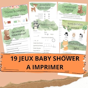 19 Jeux Baby shower (FR) à imprimer  - Prédictions bébé en français- Gender reveal- Quizz- Carte pronostic bébé - Annonce sexe