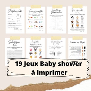 Babyshowerspellen in het Frans om af te drukken - Geslachtsaankondiging - Babyvoorspellingskaarten - Geslachtsonthulling in het Frans - Minimalistisch - Quiz