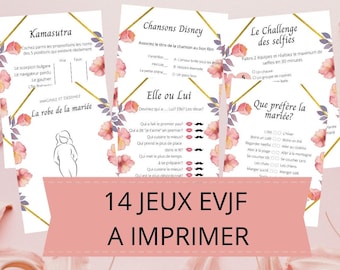 14 Jeux enterrement de vie de jeune fille à imprimer - EVJF - Bridal shower- Carte -Quizz - EVG