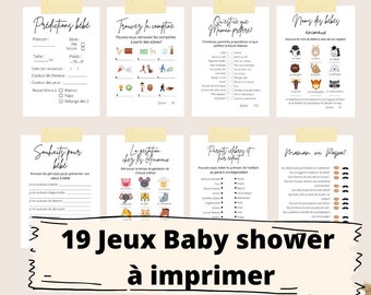 Baby shower games in French to print - Gender announcement - Baby prediction cards - Gender reveal in French - Minimalist - Quiz