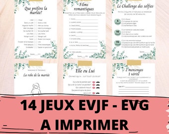 14 Bachelorette party games to print - EVJF - Bridal shower - Card -Quizz - EVG