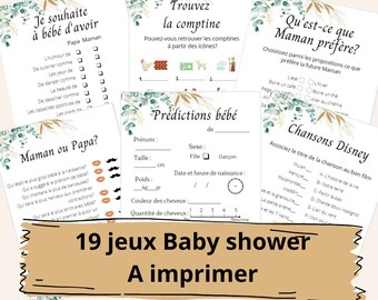 19 Baby shower games (FR) to print - Baby predictions in French - Gender reveal - Quiz - Baby prediction card - Gender announcement