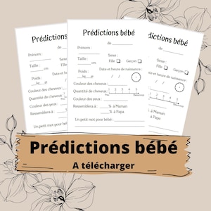 Baby predictions to download - Minimalist - Baby shower - Printable games FR - Instant printing - Prognosis