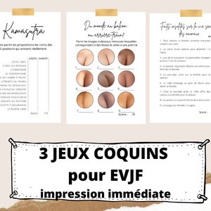 Lot of 3 naughty games for EVJF - Bridal shower - Bachelorette party - Quizzes - Animation ideas - Cards