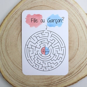 Baby gender announcement card - Pregnancy reveal - Game - Girl or boy - Surprise - It's a girl - It's a boy - Labyrinth