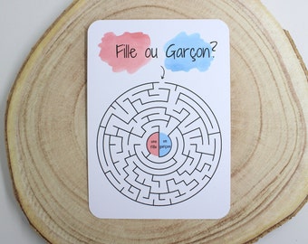 Carte annonce sexe bébé - Révélation grossesse - Jeu - Fille ou garçon - Surprise - C'est une fille - C'est un garçon - Labyrinthe