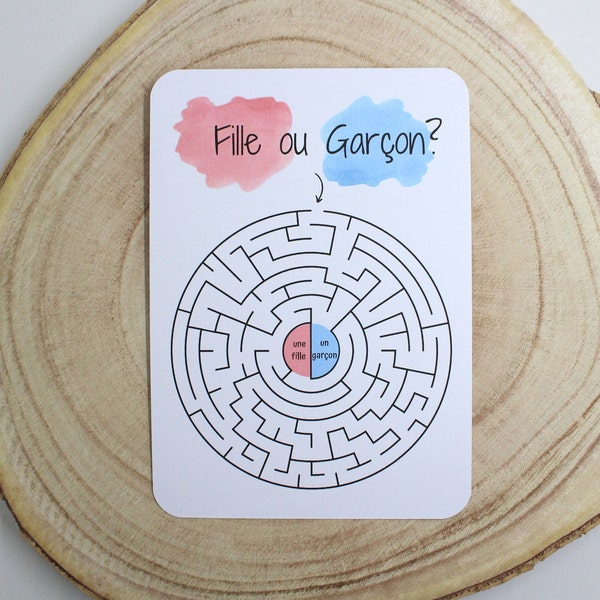 Baby gender announcement card - Pregnancy reveal - Game - Girl or boy - Surprise - It's a girl - It's a boy - Labyrinth