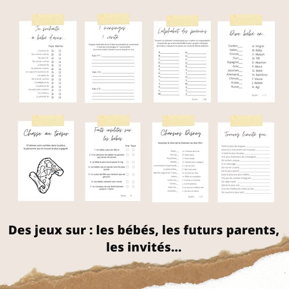 Jeux Baby shower à imprimer FR Jeux annonce grossesse Cartes Prédictions  bébé en français Gender reveal en français Annonce sexe Quizz -  Canada