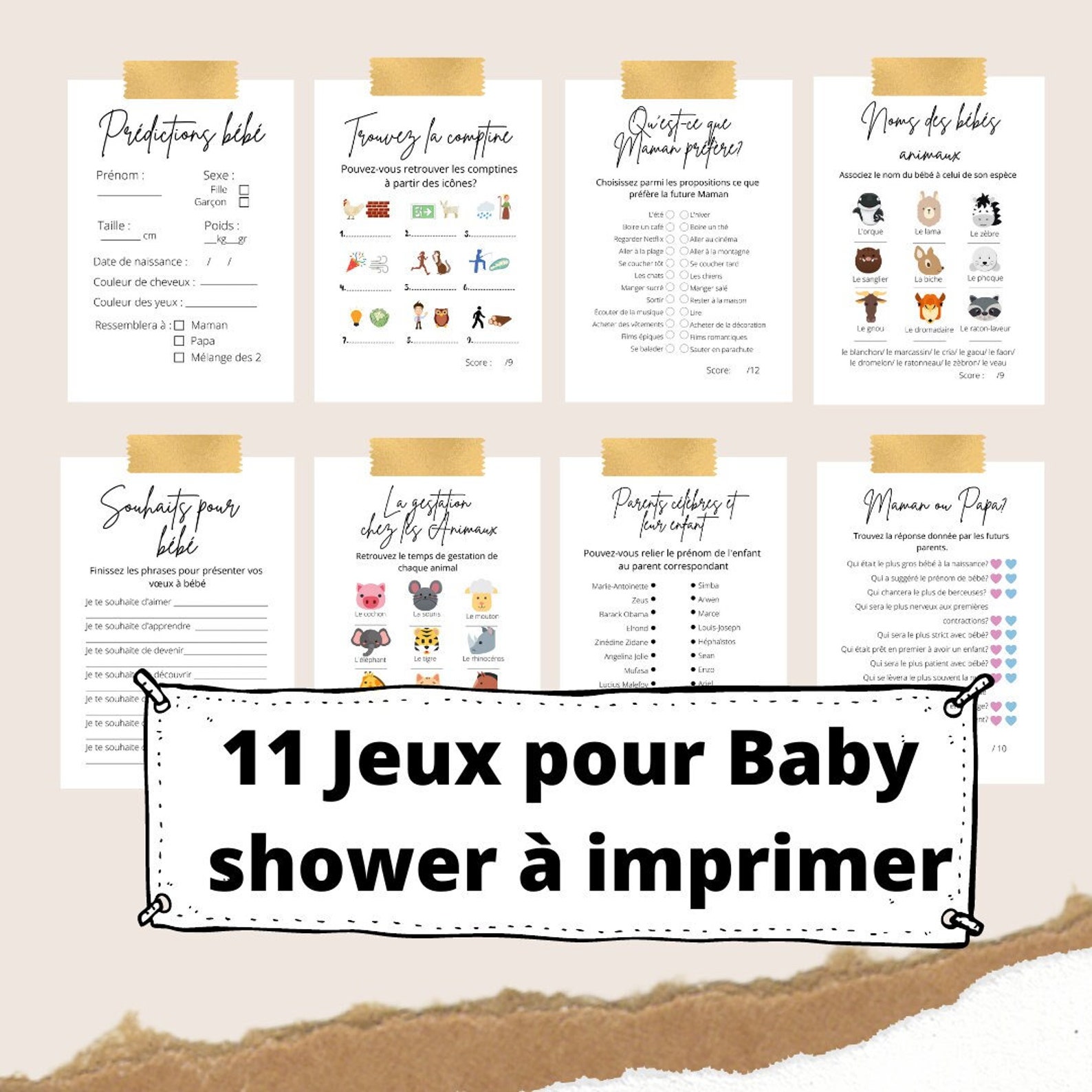 Jeux Baby shower FR à imprimer Annonce grossesse Etsy