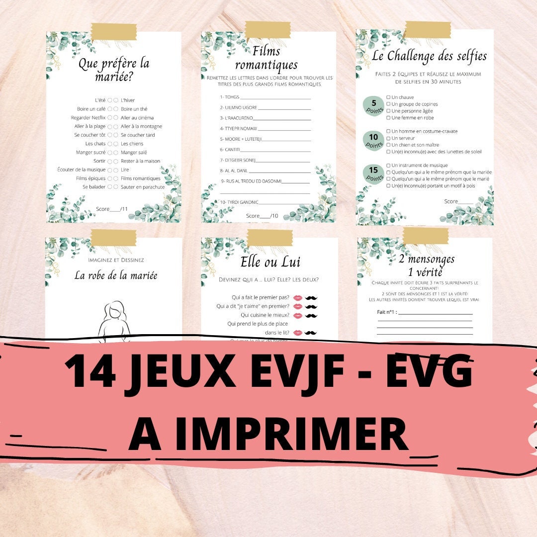 14 Jeux enterrement de vie de jeune fille à imprimer EVJF Bridal shower ...