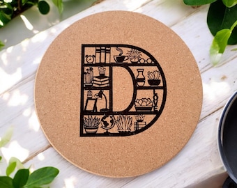 Monogram Hot Plate Trivet | Engraved Trivet for Kitchen Pots Pans- Family theme Hot dish plate - Personalized Trivet with succulent design