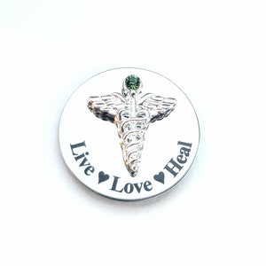 Engraved Caduceus Pin - Caduceus Pin - Healthcare worker Pin - Live Love Heal pin - Gift for doctor - graduation pin for nurse - Nurse pin