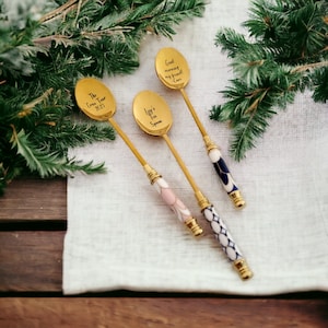 Personalized Coffee Spoon - Custom Tea Spoon - Personalized Gold Tea Spoon - Ceramic Handle Coffee Spoon - Petite Stainless Steel spoon