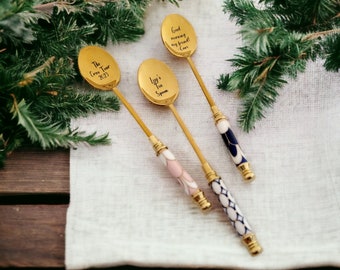 Personalized Coffee Spoon - Custom Tea Spoon - Personalized Gold Tea Spoon - Ceramic Handle Coffee Spoon - Petite Stainless Steel spoon