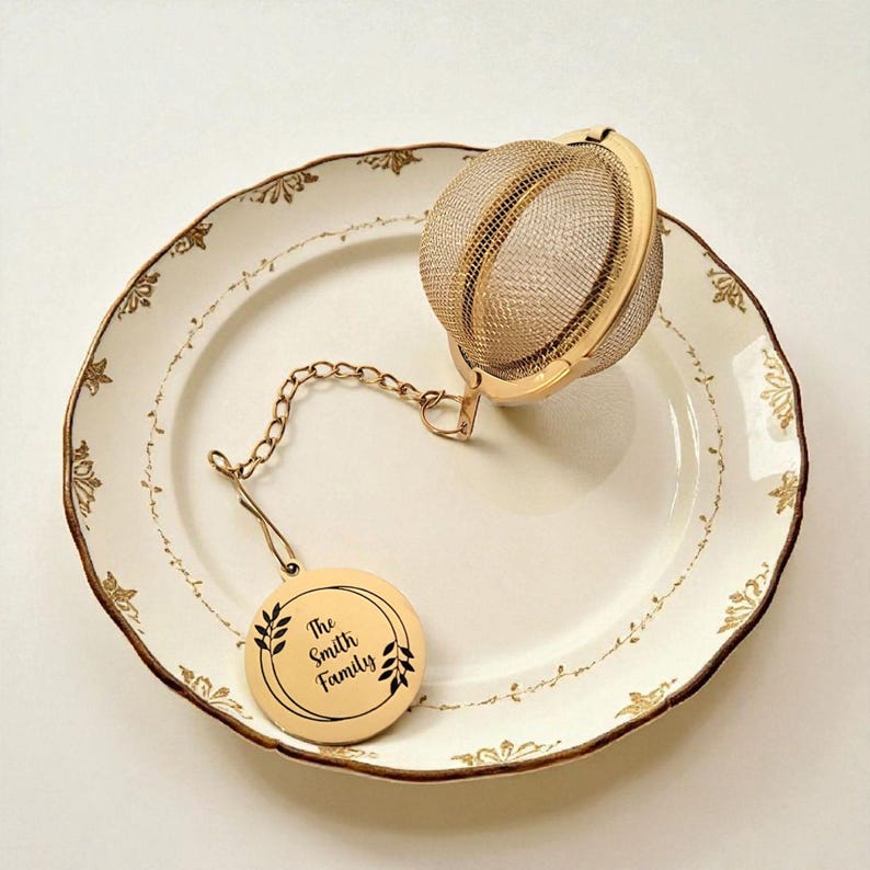 Personalized Tea Ball Infuser With Custom Engraved Charm | Gold Tone ...