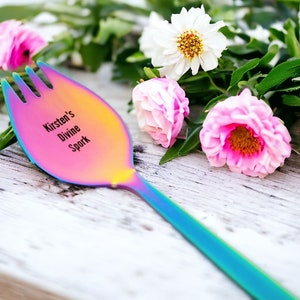 Personalized Rainbow Spork - Custom Spoon Fork Gift - Rainbow or silver Stainless Steel Spork - Mac and Cheese Spork Fork Spoon