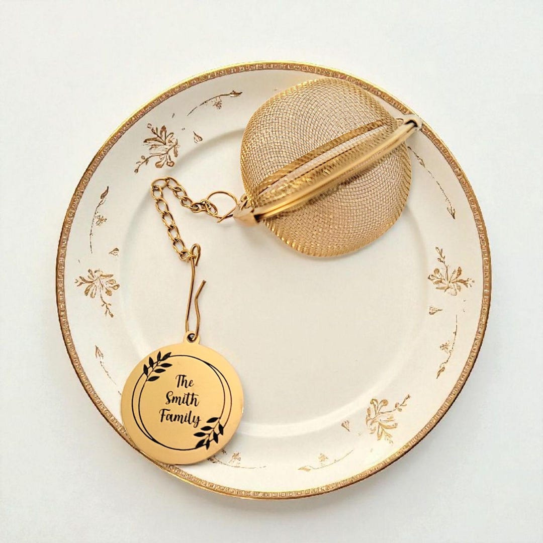 Personalized Tea Ball Infuser With Custom Engraved Charm | Gold Tone ...