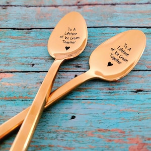 Gold Ice Cream Lovers Gift - Yellow Gold Couples Spoons - Gold Spoon set - Anniversary Spoons - To a Lifetime of Ice Cream Together Gift