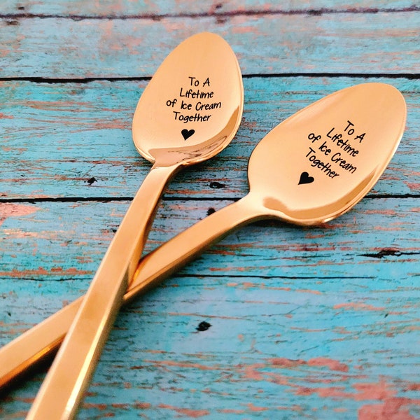 Gold Ice Cream Lovers Gift - Yellow Gold Couples Spoons - Gold Spoon set - Anniversary Spoons - To a Lifetime of Ice Cream Together Gift