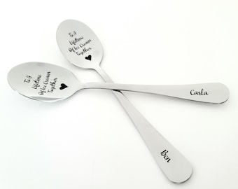 Custom Ice Cream Lovers Gift - Spoon Gift for a Couple - 11 year steel anniversay spoons - Couples Gift for Anniversay - Ice Cream spoon set
