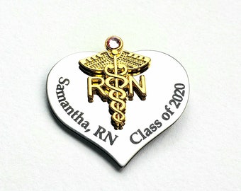 RN heart pin - Nurse graduation pin - RN pin for graduation - Nurse Pinning ceremony - Custom nurse pin - Engraved Nurse pin - BSN heart pin