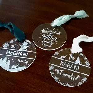 Personalized Acrylic Christmas Ornament | Custom Family Name Ornament | Laser Engraved Holiday Gift | Clear Ornament with Ribbon