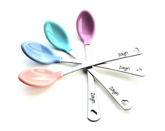 Vintage Gerber Baby Spoons Set Of 5 Stainless Handle Colorful Rubber Tips