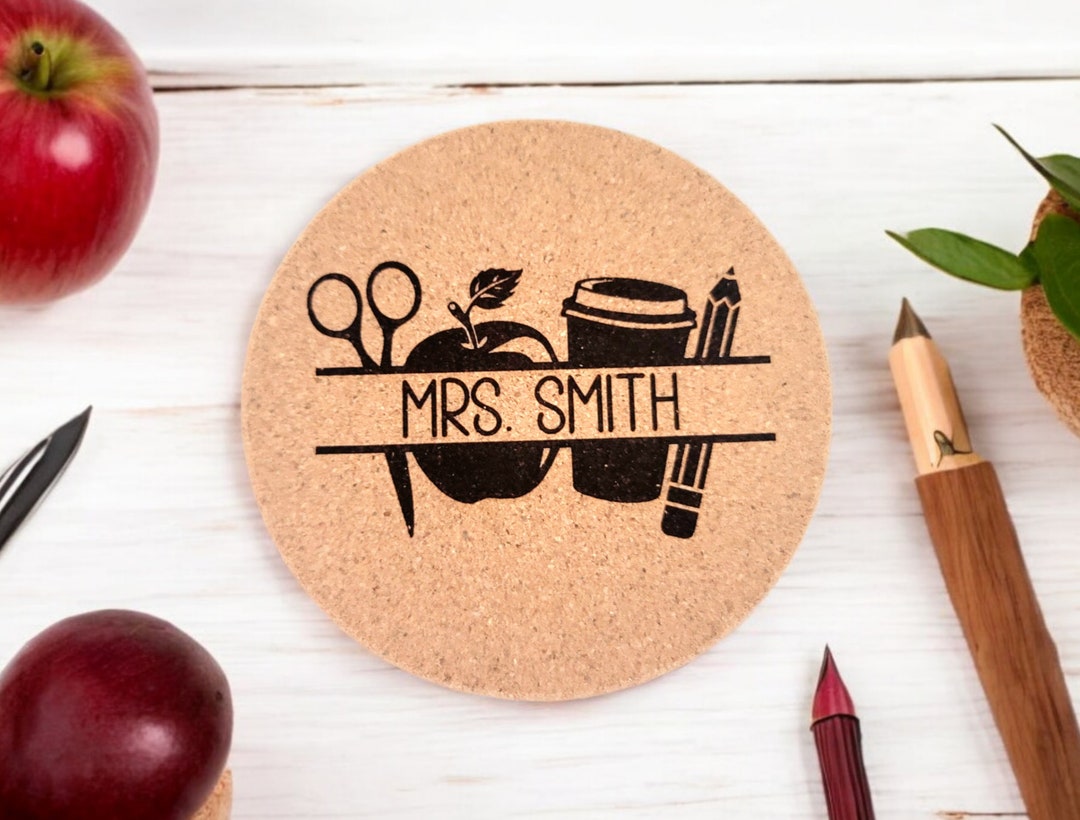 Teacher Themed Single Drink Coasters - Engraved Coaster for Teacher ...