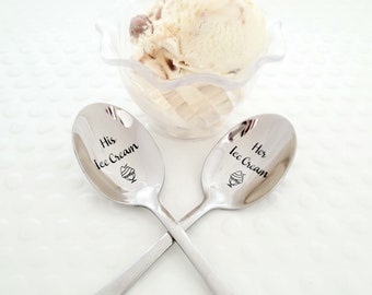 His and Her Ice Cream Spoon set - Engraved Ice Cream Spoons - Boyfriend Girlfriend Matching Spoon set - Engraved Wedding Anniversary Spoons