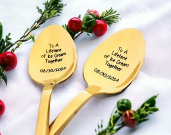 Gold Ice Cream Lovers Gift - Yellow Gold Couples Spoons - Gold Spoon set - Anniversary Spoons - To a Lifetime of Ice Cream Together Gift