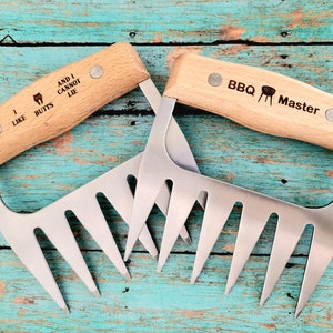 Personalized Meat Claws - Set of 2 Meat shredders - BBQ Meat claws - Wood and Stainless steel meat claws - Engraved Meat claws - Pig Butts