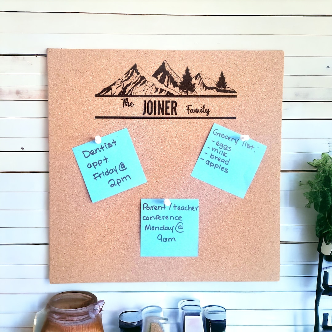 Personalized Family Bulletin Board Custom Name Cork Board Name Bulletin Board Kitchen Decor