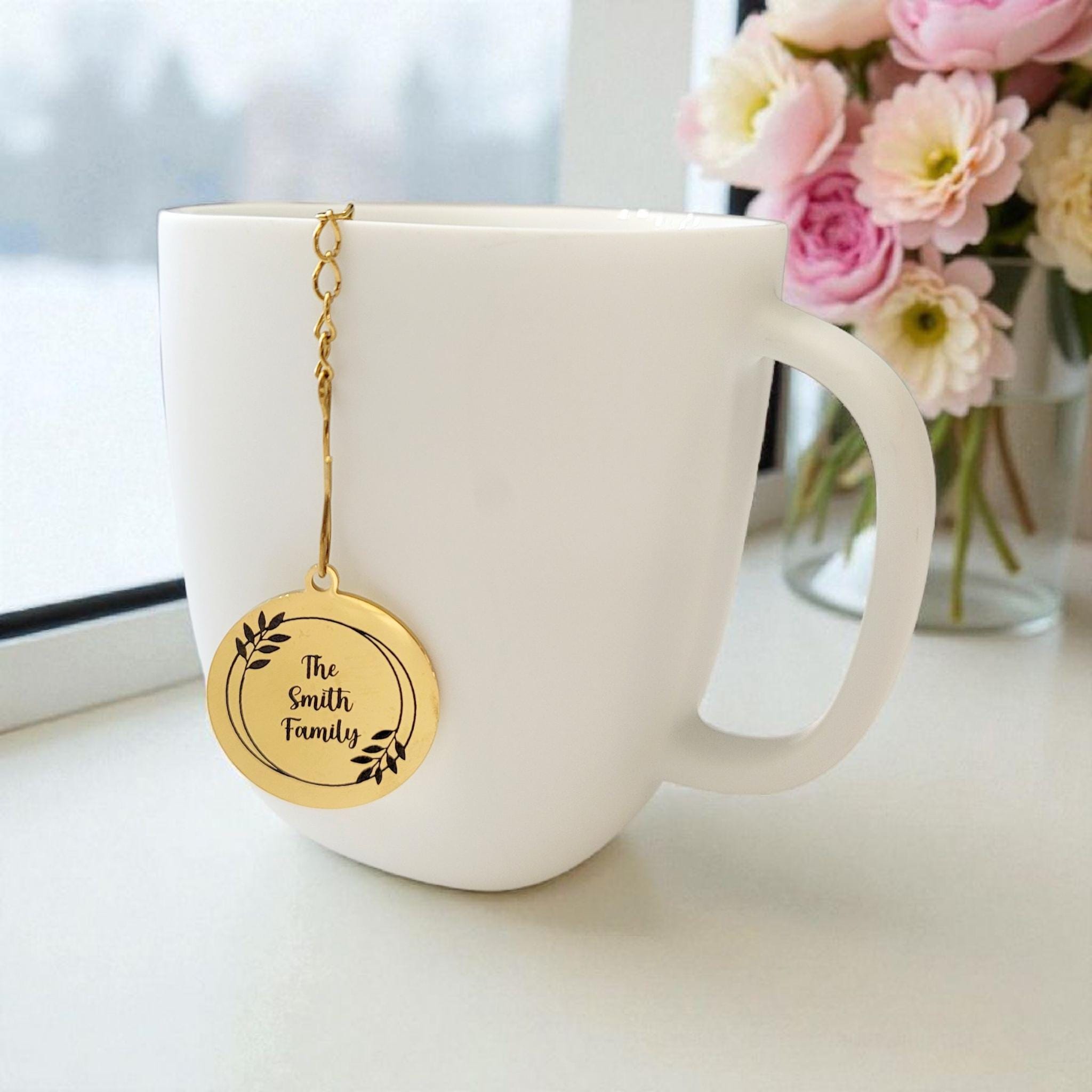 Personalized Tea Ball Infuser With Custom Engraved Charm | Gold Tone ...