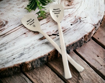 Engraved Ice Cream Spoon Set - Perfect Gift for Couples - Anniversary Present - Wedding Gift - Under 50