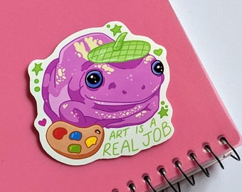 Frog Sticker "Art is a Real Job", Waterproof Option, Realistic Frog Sticker for Laptop, Water Bottle, Car, or Planner, Gift for Frog Lover