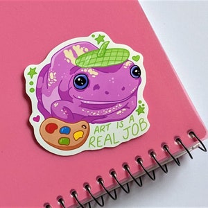 Frog Sticker &quot;Art is a Real Job&quot;, Waterproof Option, Realistic Frog Sticker for Laptop, Water Bottle, Car, or Planner, Gift for Frog Lover